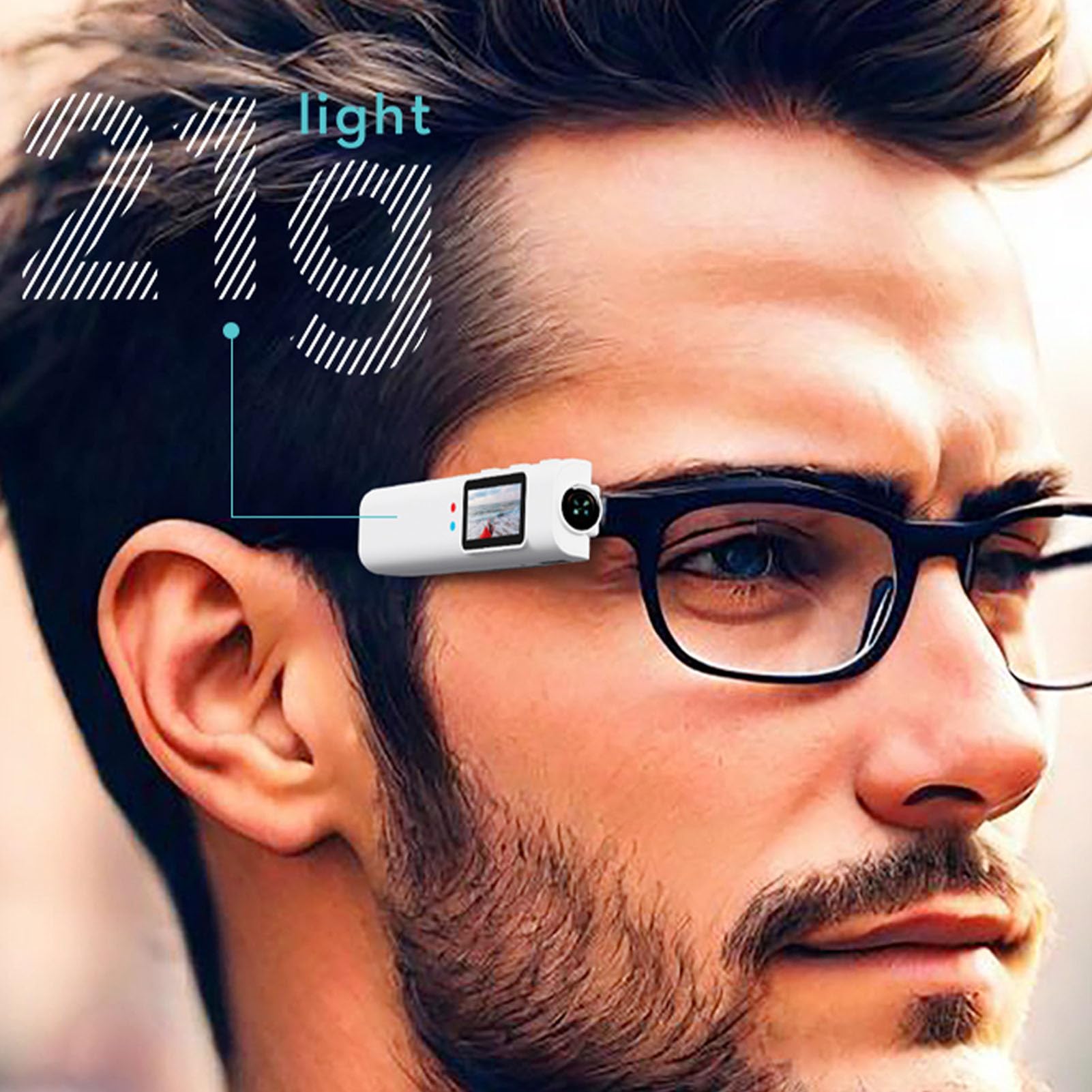 Tosuny Brille Sportkamera, 2,7K HD 110° Weitwinkel-FPV-Kamera mit 2-Achsen-Stabilisierung, 2,4 cm Display, WiFi-App für Radfahren, Wandern, Reisen, Haustierspaziergänge, Weiß