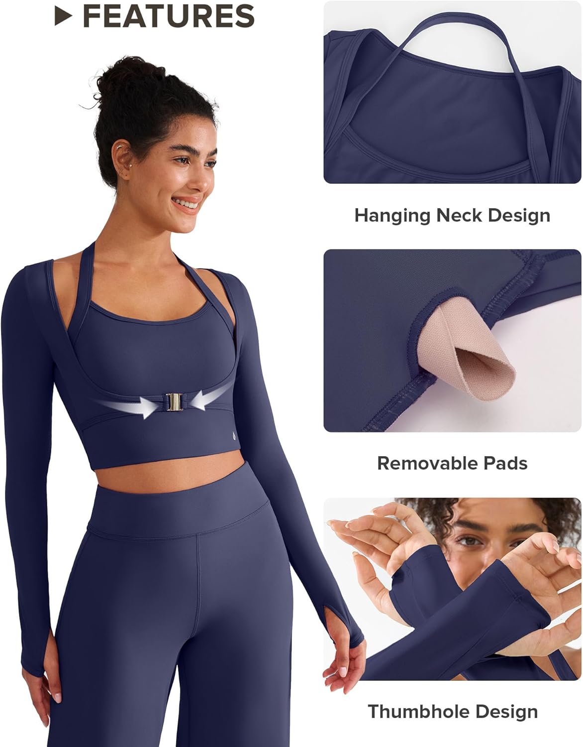 BRXL Long Sleeve Halter Tee for Women with Thumb Hole Cropped Tops Slim Fit Athletic Pilates Workout Gym Shirts - Image 4