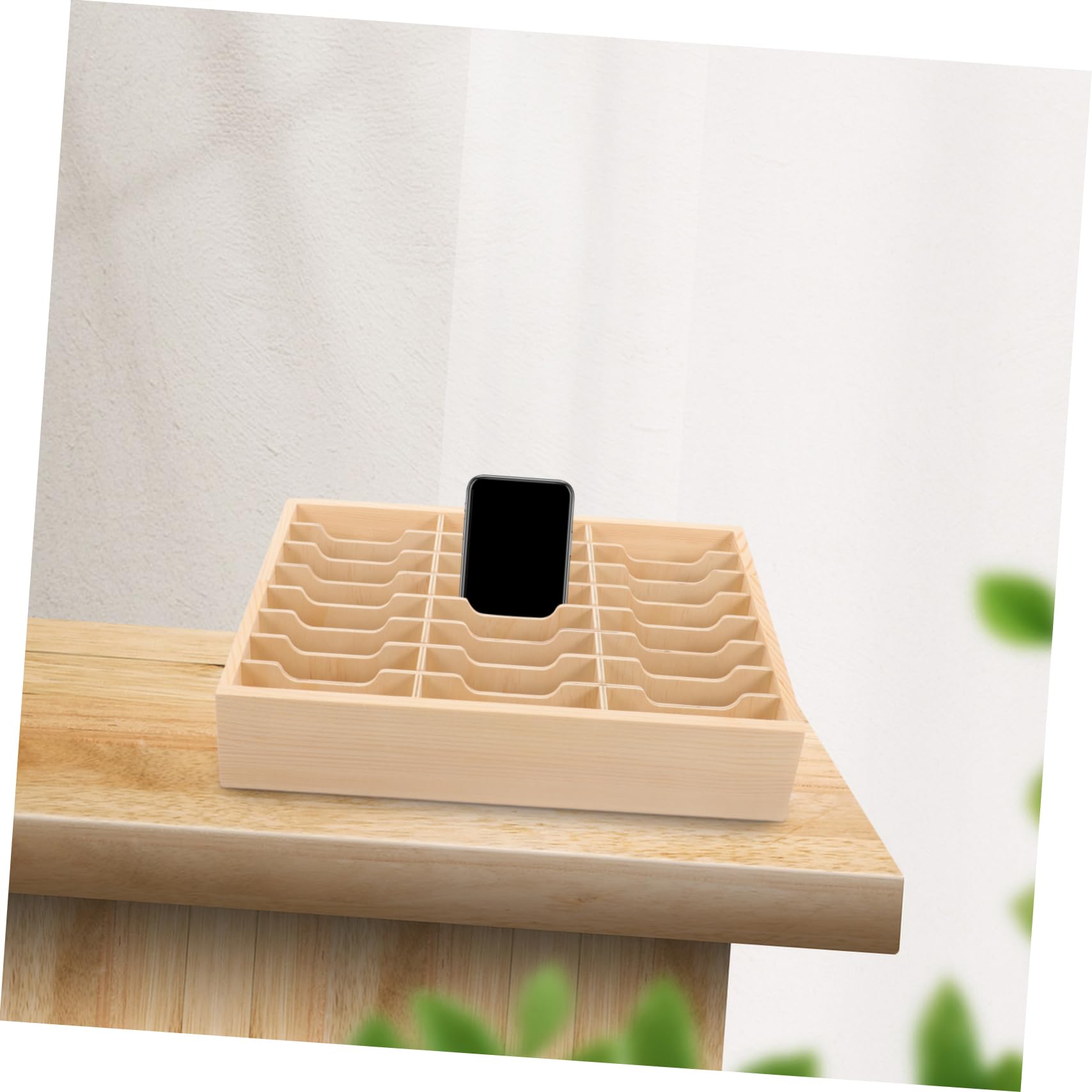 Caja Organizadora de Madera para Teléfonos con Múltiples Compartimentos Soporte Escritorio Seguro y Pulido para Oficina Aula y Sala de Reuniones Gestión Ordenada de Móviles y