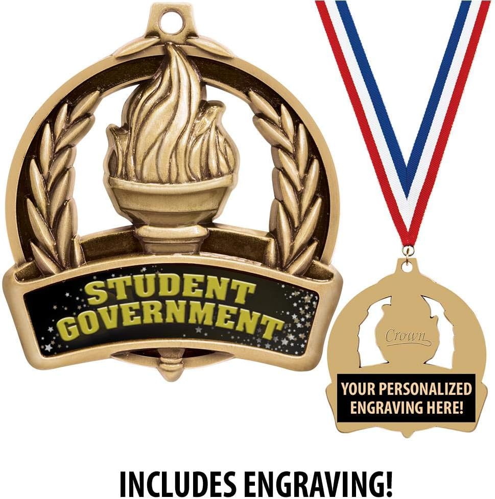 Student Government Medals, 2" Achievement Medal Awards with Custom Engraving
