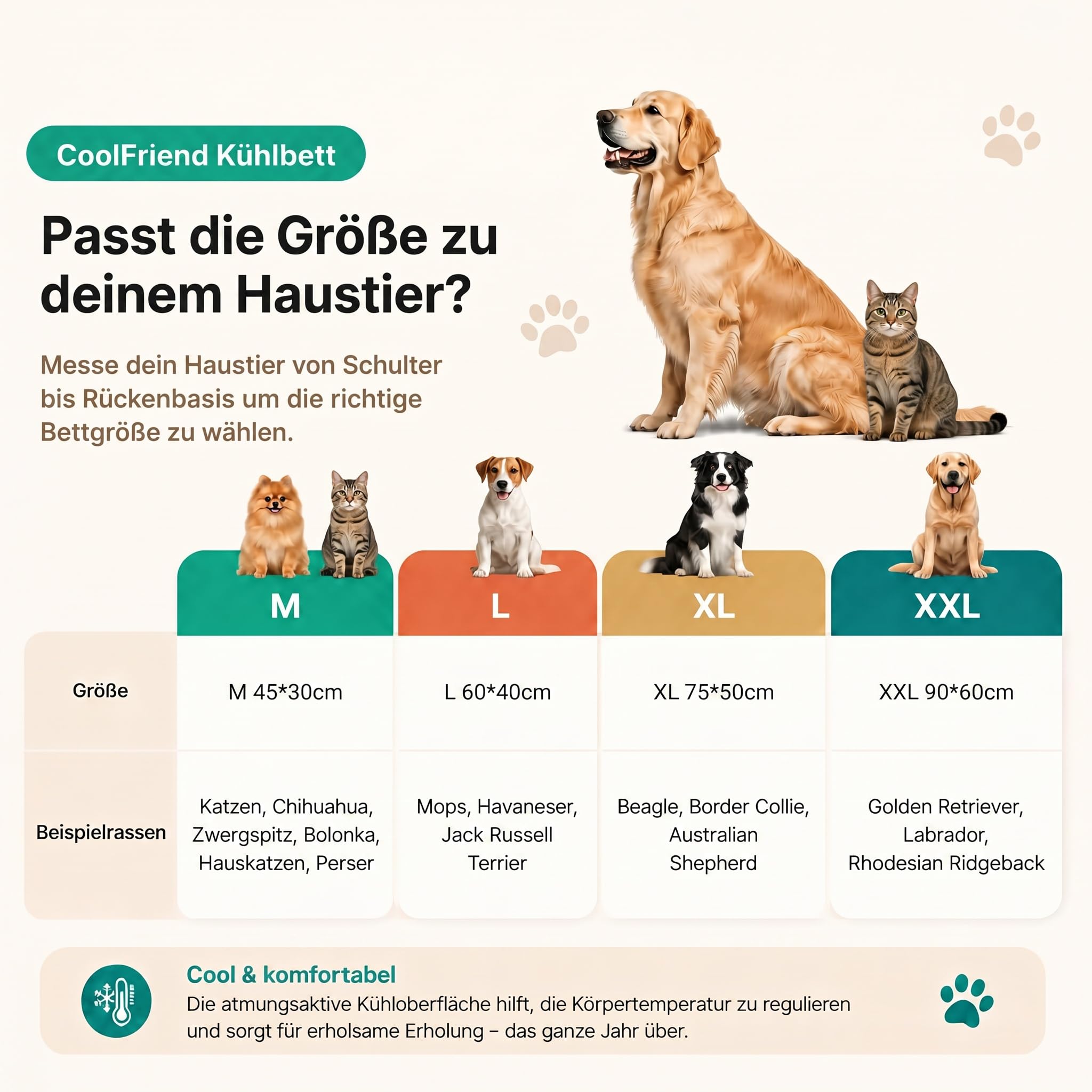 CoolFriend Kühlbett, Kühlmatte Hunde Katzen aus Eisseide rutschfest