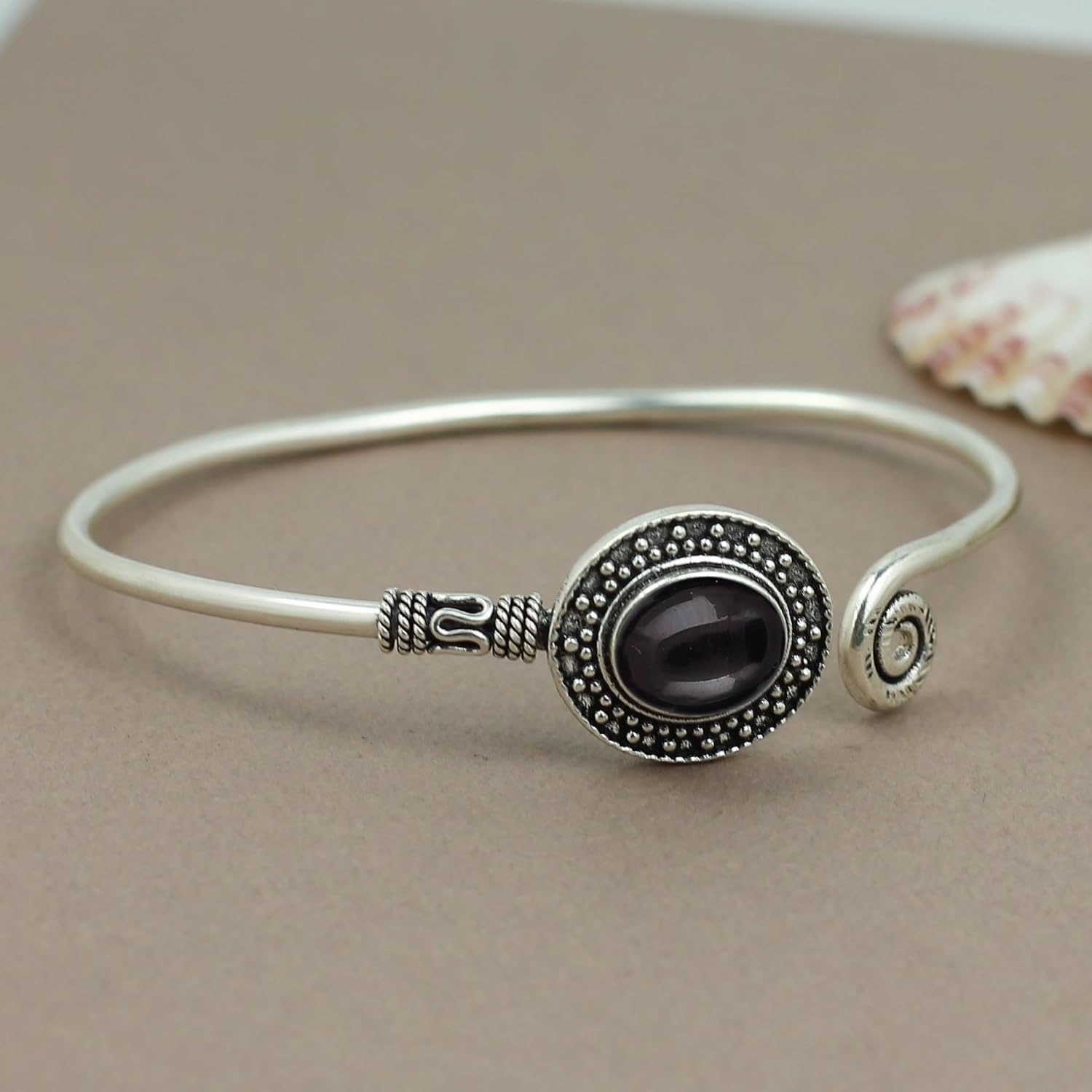 Natural Gemstones 925 Silver Plated Cuff Bracelets for Women - Oval Shape Stone Birthstone Handmade Adjustable Open Bangle Jewelry - Gifts for Wedding Anniversary Valentine's Day Christmas - Image 6