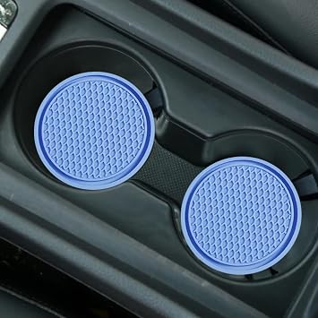 Pack 4 Pcs Car Cup Coaster,2.76 Inches Silicone Automobile Coasters,Universal Non-Slip Insert Coaster,Honeycomb Shape Waterproof Cup Mats Suitable For Most Car Interior (Blue)