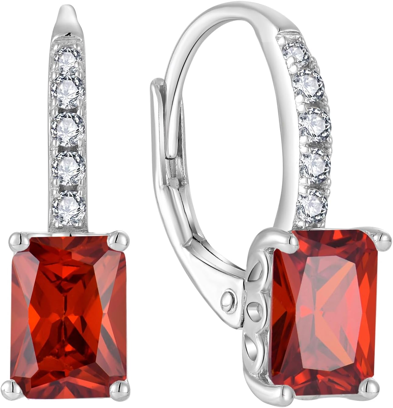 FJ Princess Cut Dangle Drop Earrings 925 Sterling Silver Leverback Square Solitaire Earrings Birthstone Jewelry for Women