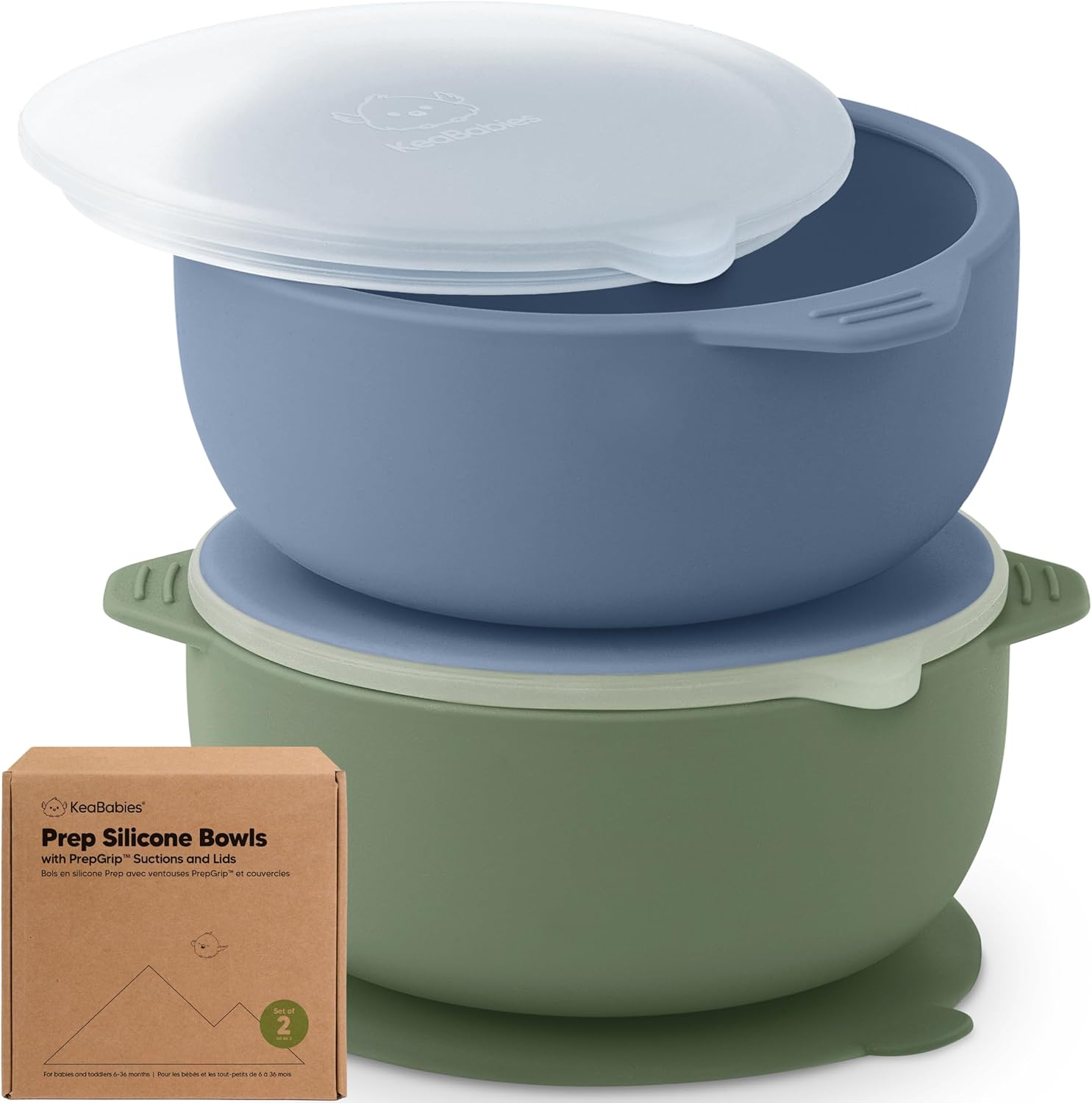 KeaBabies 2-Pack Baby Bowls with Suctions, Lids - Silicone Toddler Suction Bowls for Baby Boy, Girl, Kids, Food Grade Silicone, BPA-Free, Dishwasher Safe, Toddler Eating Essentials (Slate)