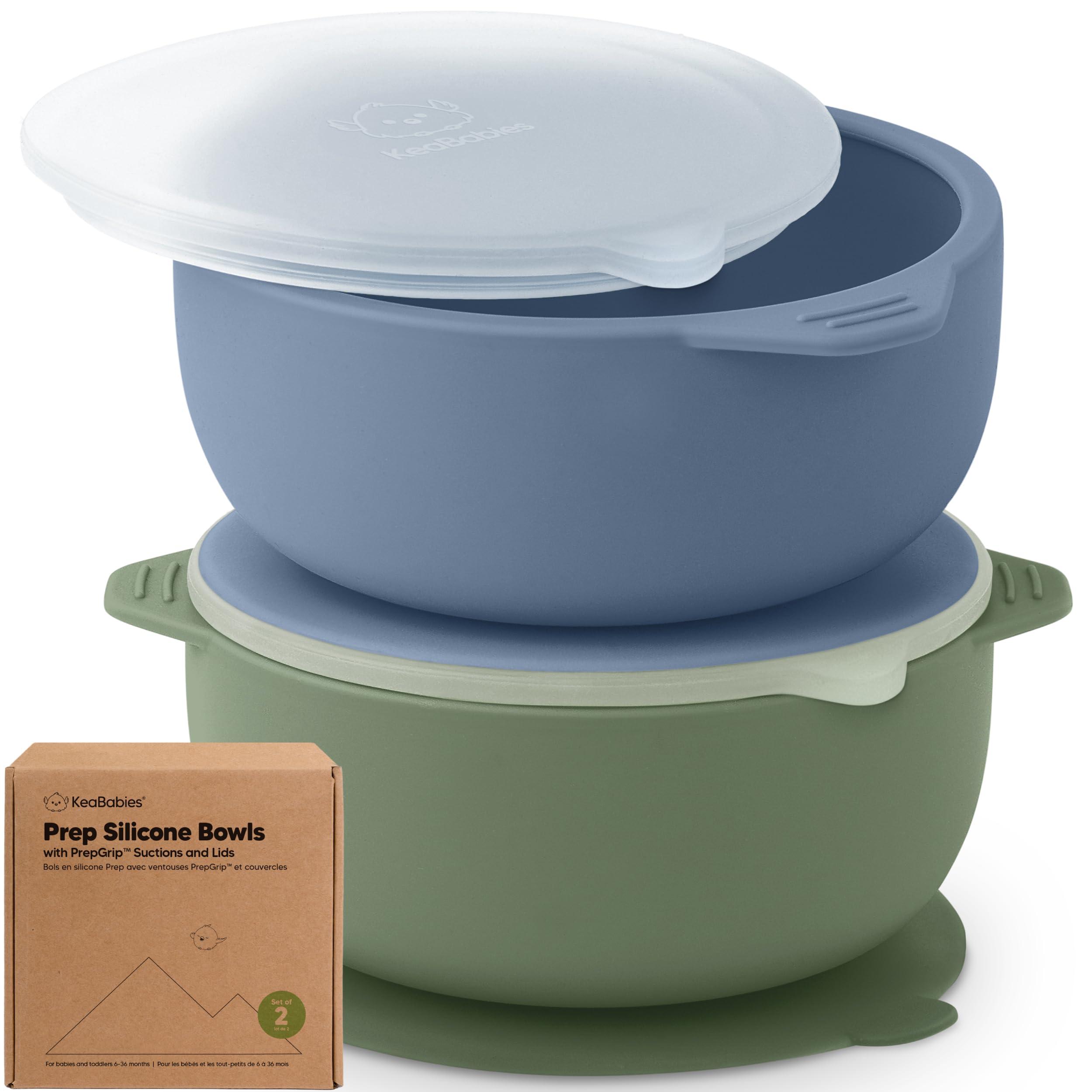 KeaBabies 2-Pack Baby Bowls with Suctions, Lids - Silicone Toddler Suction Bowls for Baby Boy, Girl, Kids, Food Grade Silicone, BPA-Free, Dishwasher Safe, Toddler Eating Essentials (Slate)