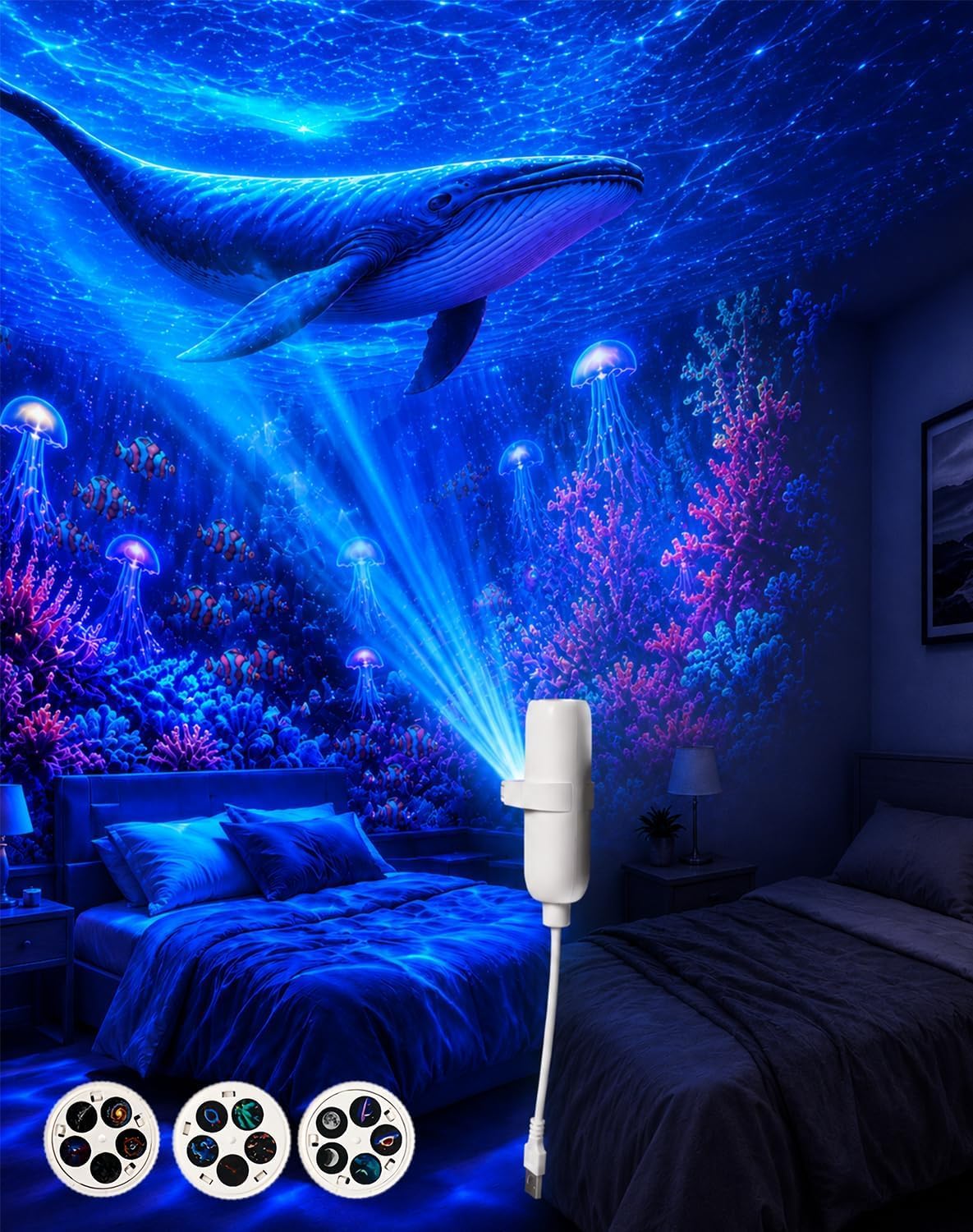 HD Smart Dynamic 5D Holographic Night Light Projector, Plug and Play HD Star Galaxy 5 in 1 HD Smart Dynamic Ceiling Projector, 360° Flexible Adjustable, USB Light for Sleep Mood Lighting (15 Films)