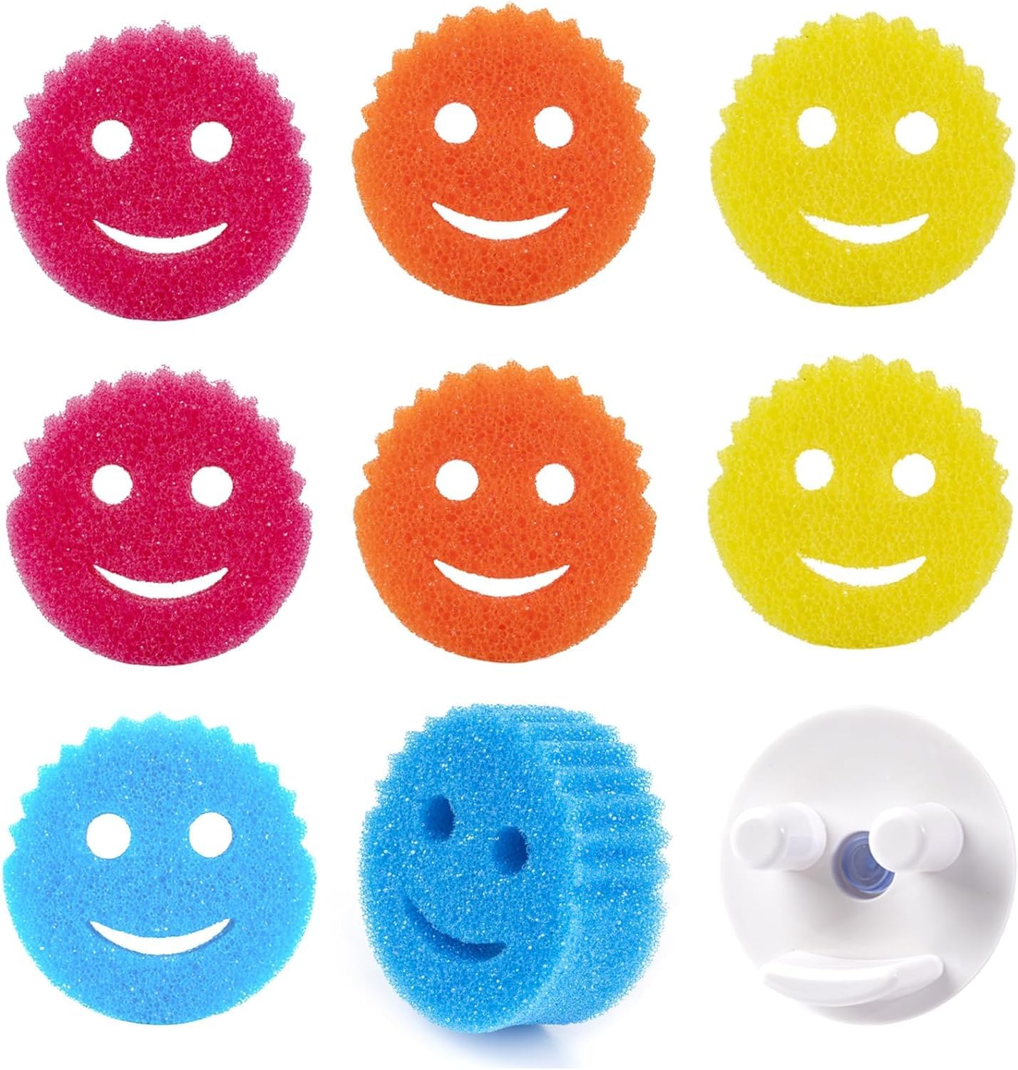 Smile Scrub Sponges, Sponges Bulk Kitchen Scrub, Scratch-Free Multipurpose Dish Sponge (8 Sponges & 1 Sponge Holder)
