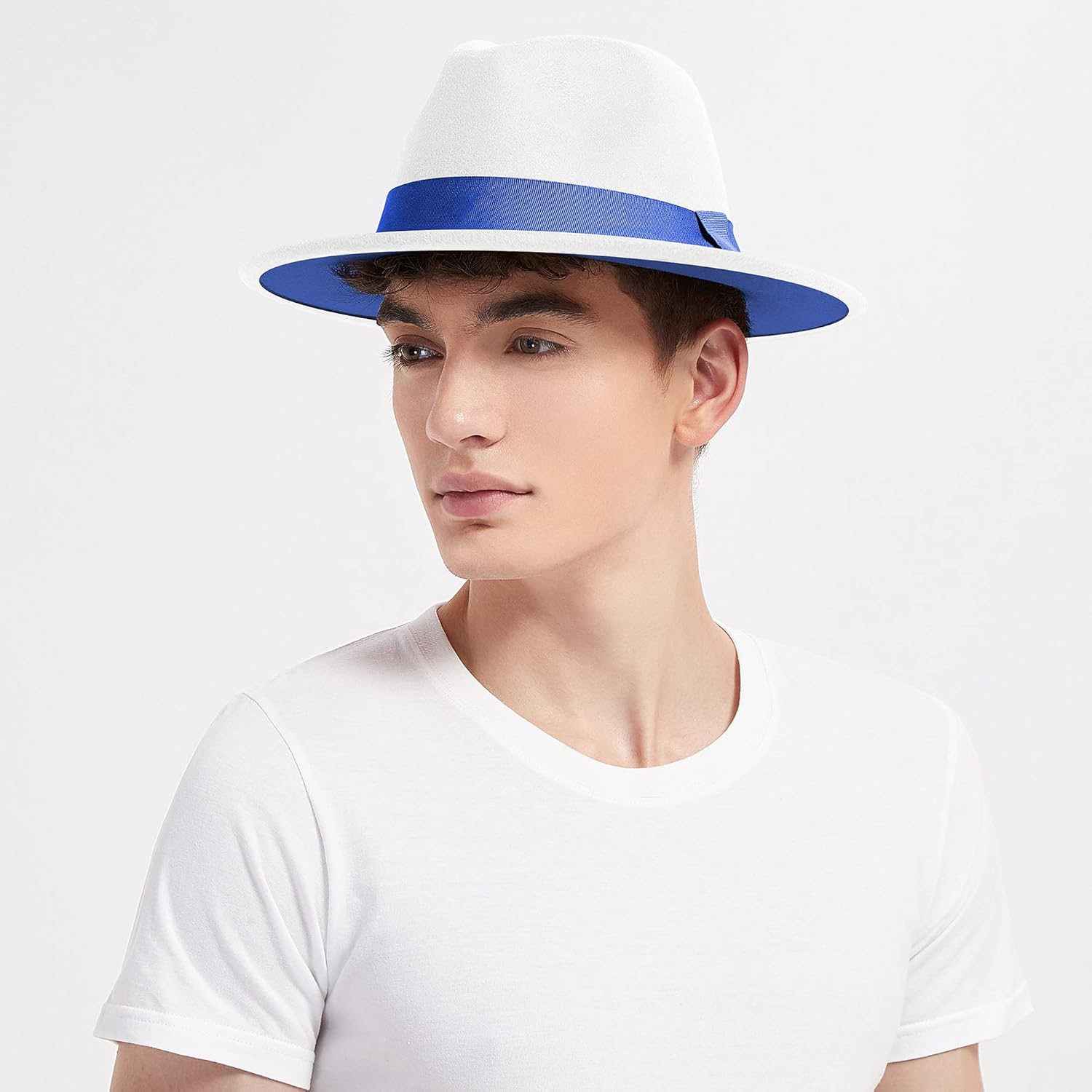 Wide Brim Fedora Hats for Women & Men Classic Dress Panama Hat Adjustable Felt Hat with Band - Image 6