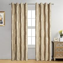 VOGOL Brown Blackout Bedroom Curtains, Luxury European Style Thermal Insulated Velvet Drapes for Living Room, Golden Flower Pattern Room Darkening Curtain, 2 Panels, 52 x 84