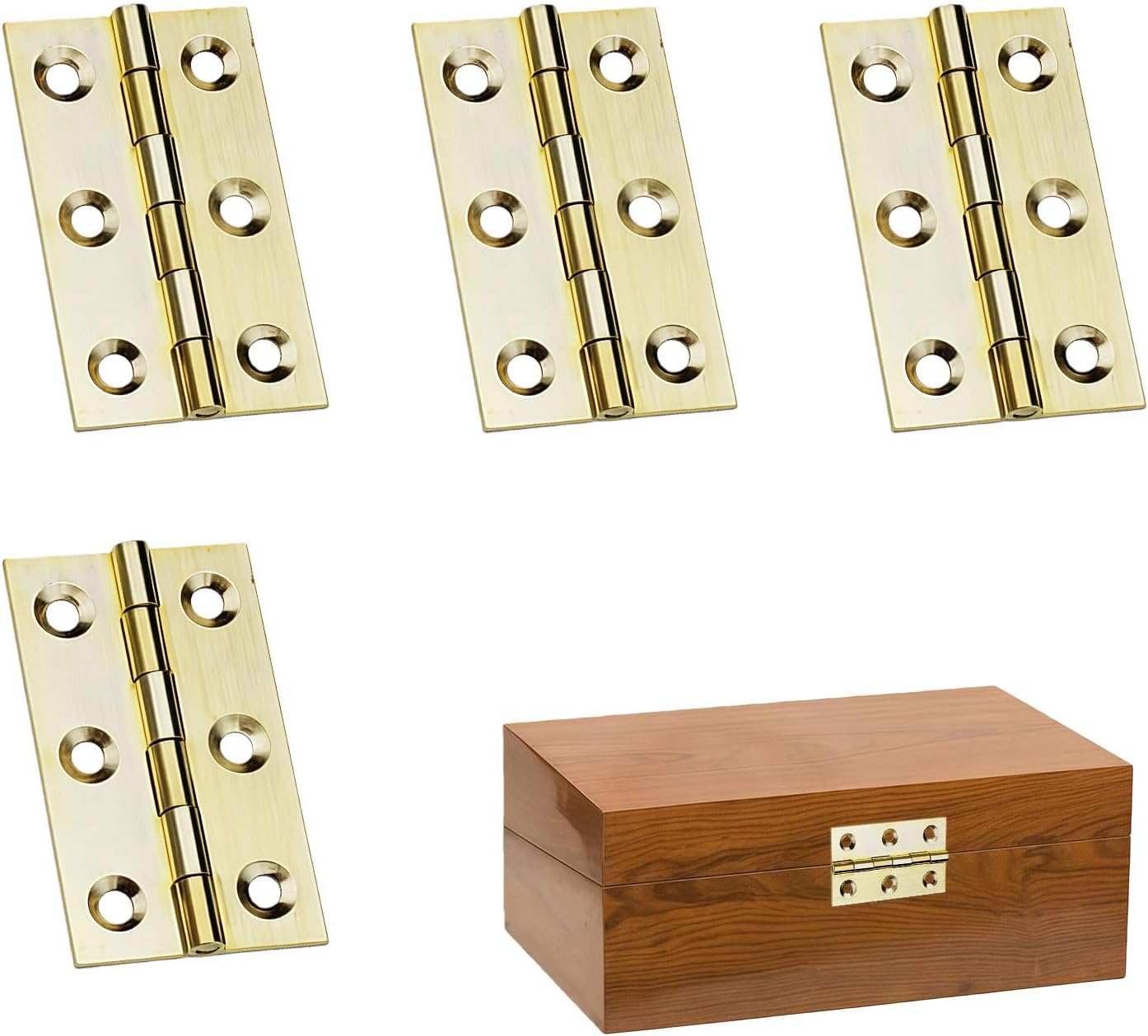 Solid Brass Butt Hinges, 4 Pack, Gold, 50mm/2 Inch Door Hinges with Screws, Corrosion Resistant Hardware for Cabinet, Cupboard, Wood Boxes, Window, Furniture, Internal & External Doors