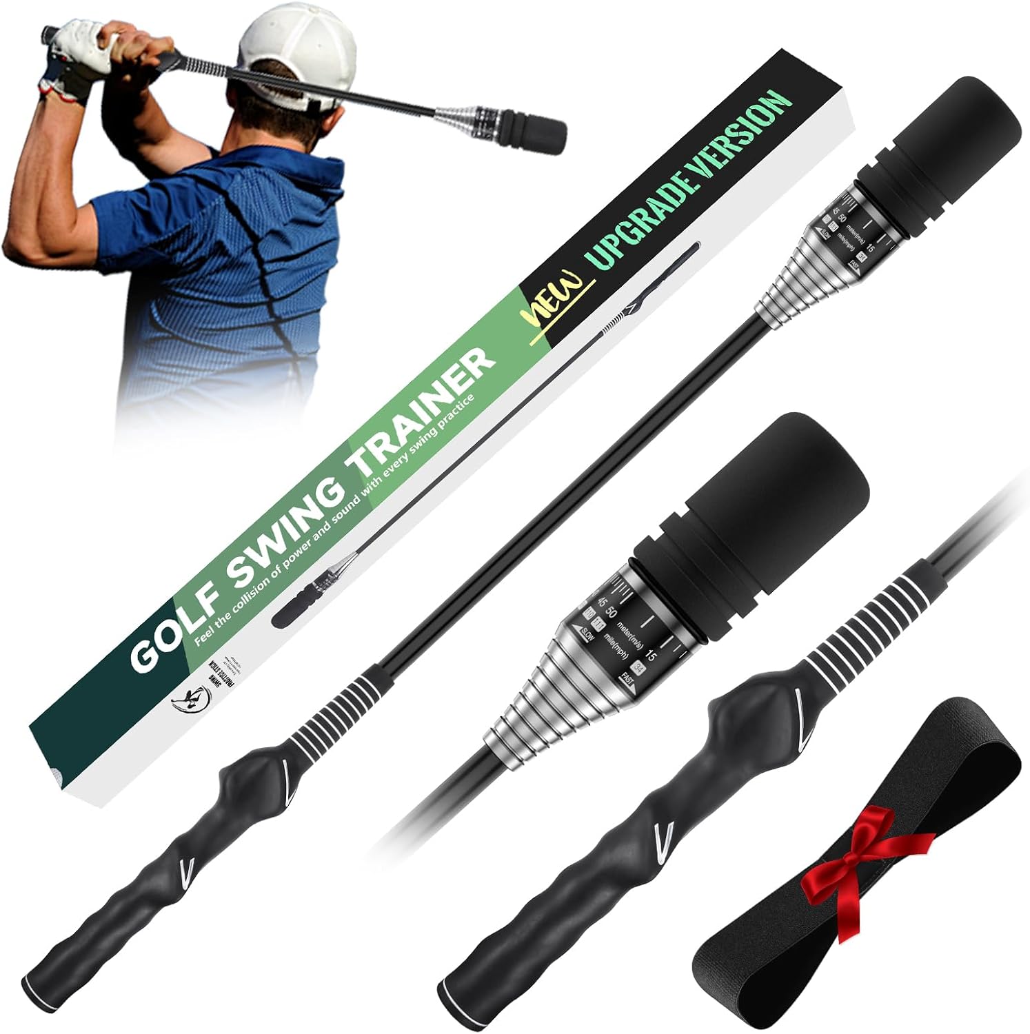 New Upgrade Golf Swing Trainer, Golf Grip Trainer for Warm Up, Adjustable Speed Controller Training Aid for Right Handed Golfers, Golf Swing Aid with Ergonomic Grip, Indoor & Outdoor Use