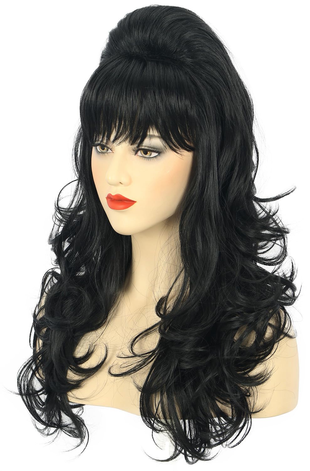 karlery Adult Women Long Wavy Black Wig Bouffant Beehive Wig 60s 70s Themed Party Costume Wig - Image 2