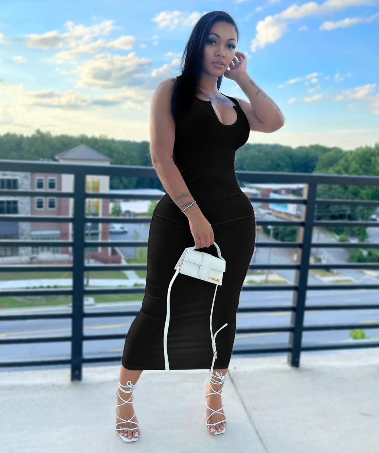 Nimsruc Women Casual Sexy Deep U Neck Tank Top Bodycon Dress Summer Sleeveless Wrap Long Basic Party Club Maxi Dresses - Image 4