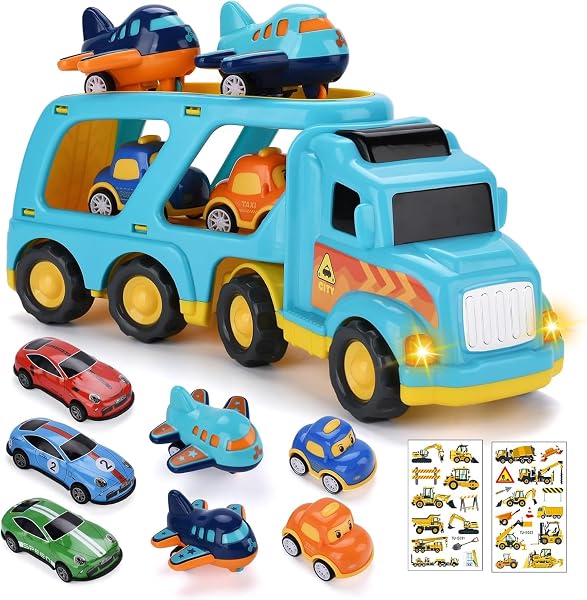 TOSUTO Jouet Garage Voiture pour Enfants,Jeu de véhicules pour Enfants avec Son et lumière,5 en 1 Jouet de Camion pour Enfant,Véhicule de Transport,Éducatifs Cadeau pour 2-6 Ans Enfants Garçons Filles - 1