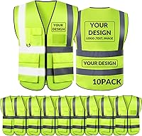 Vista 44 de BeautyWill Chaleco de seguridad con logotipo personalizado, Hi Vis Clase 2, chaleco reflectante de construcción unisex con 5 bolsillos