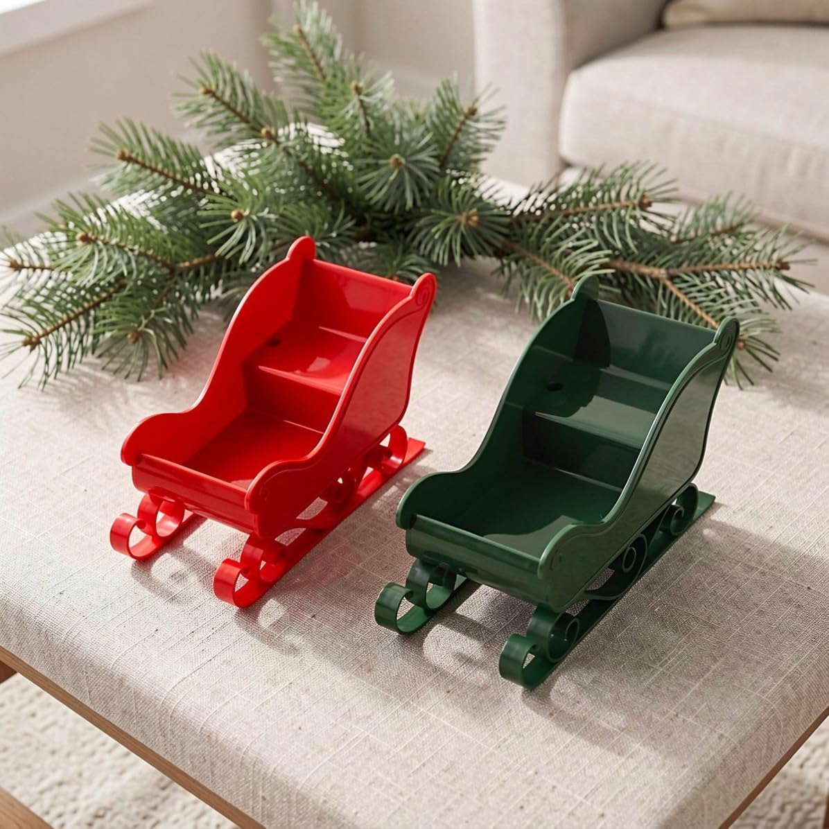 2pcs Mini Plastic Santa Sleigh Ornament Xmas Christmas Table Decor