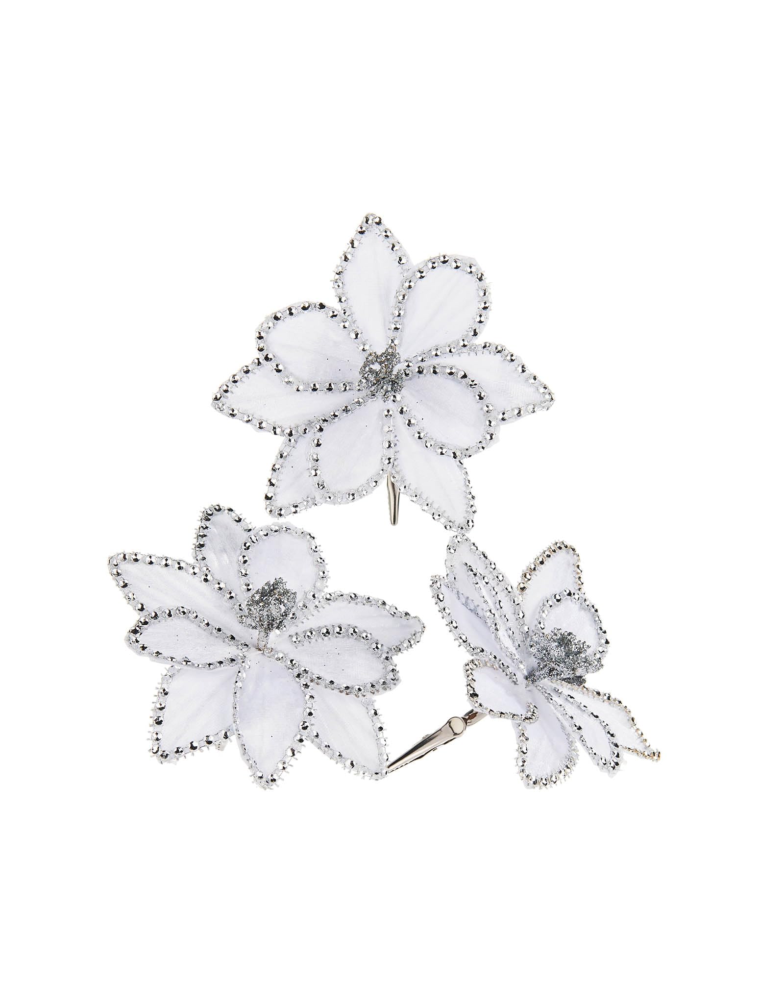 WeRChristmas Artificial White Poinsettia Flower with Clip, 3 Pack