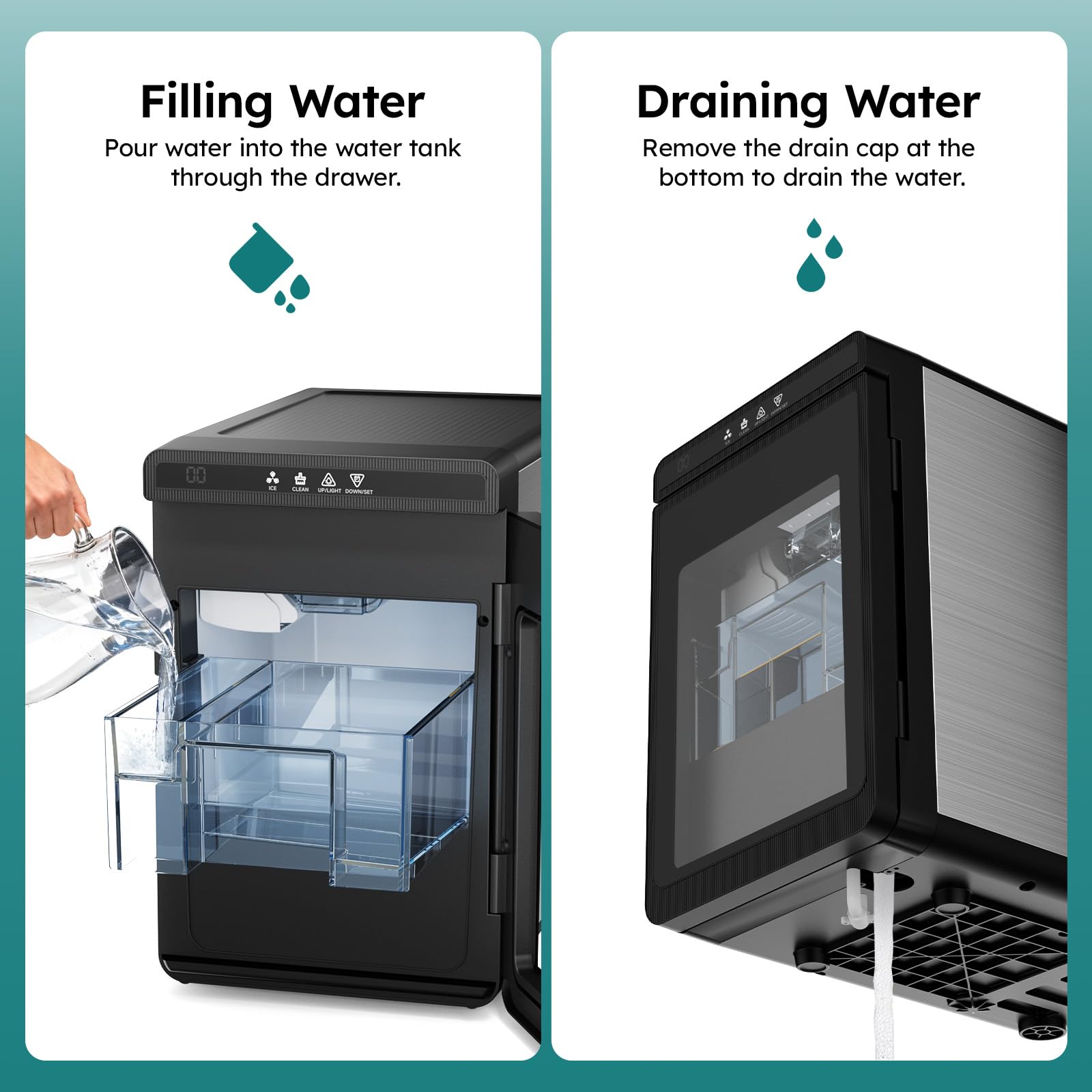 Etl Approval Clear Ice Cube Maker Countertop, 3 Crystal 1.6" Clear Ice Cube In 10-20mins, Slow-Melting & Adjustable Ice Thickness, Ice Makers Countertop With Self-Cleaning For Kitchens/Home/Office on Fridge.com - View 6