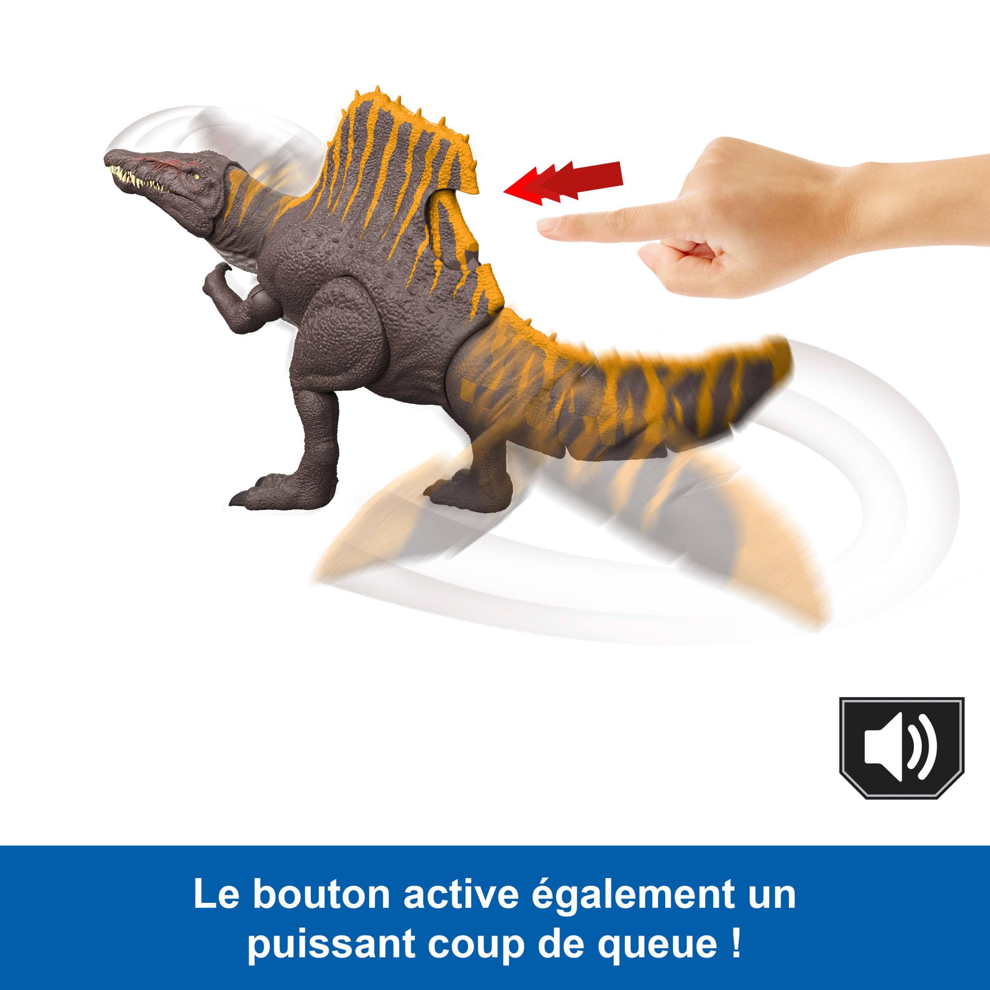 Mattel Jurassic World Renaissance Figurine articulée Spinosaurus, jouet dinosaure avec 2 mouvements d’attaque, fidèle au film, jeu virtuel, JGB57