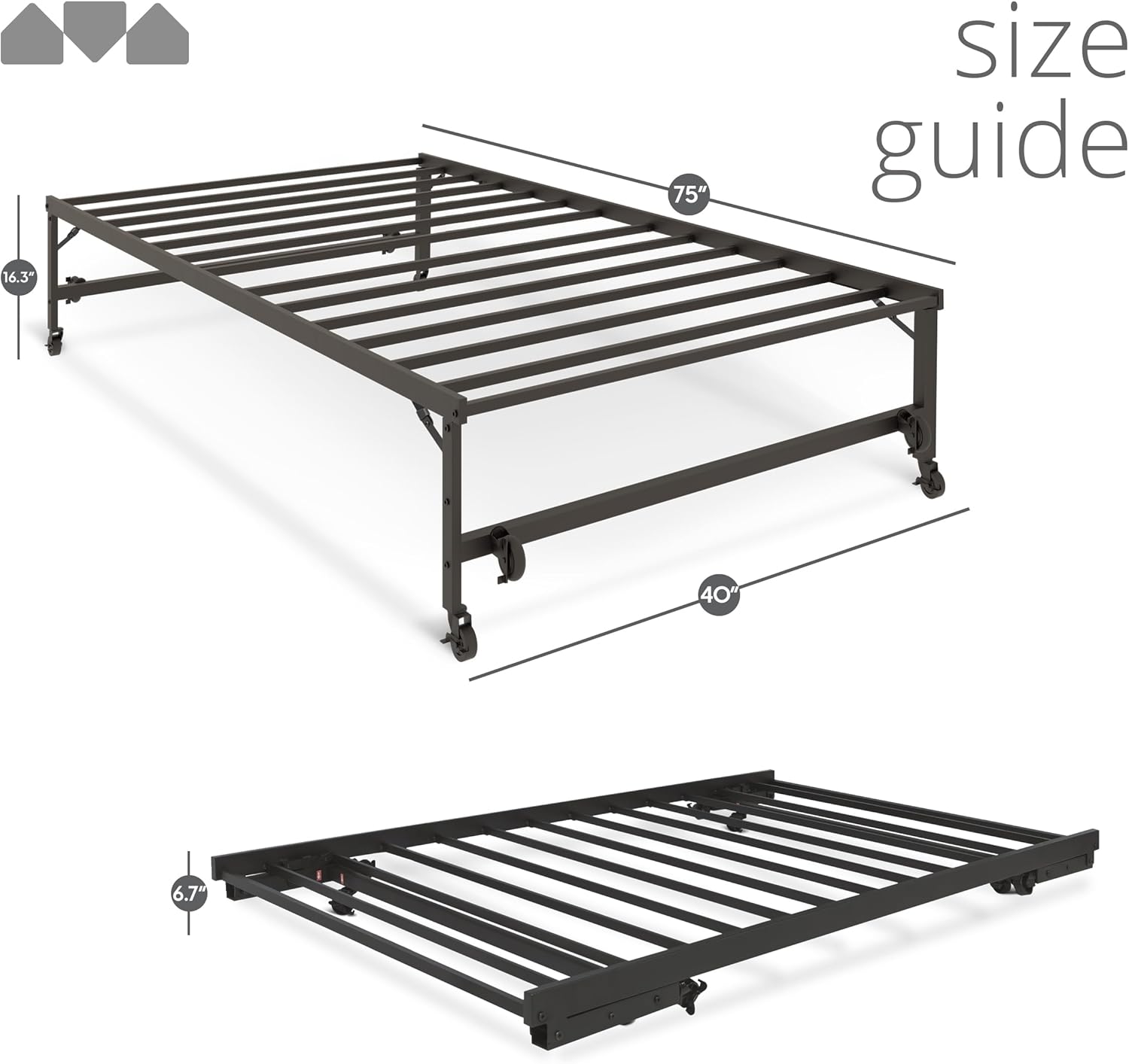 Milliard Roll-Out Trundle Bed with Wheels, Modern Black Frame, Trundle Only (Mattress Sold Separately) (Black)