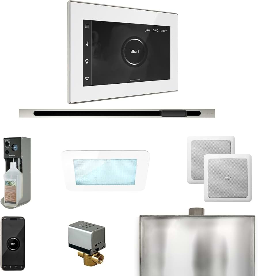 Mr Steam XDream Steam Shower Pkg w/iSteamX Control and Linear Steamhead in White Polished Nickel