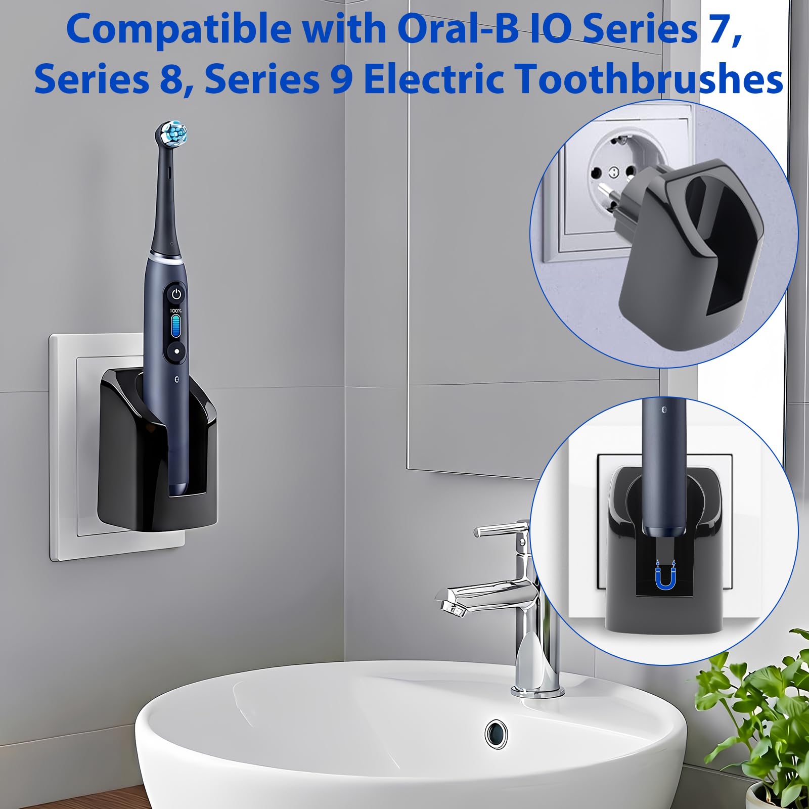 Stazione di Ricarica Senza Fili Spazzolino Elettrico Oral B Compatibile con IO7 IO8 IO9 Serie 7 8 9 IPX6 Impermeabile Caricatore da Muro Magnetico Caricabatterie Oral B da Parete Spina Europea - Nero