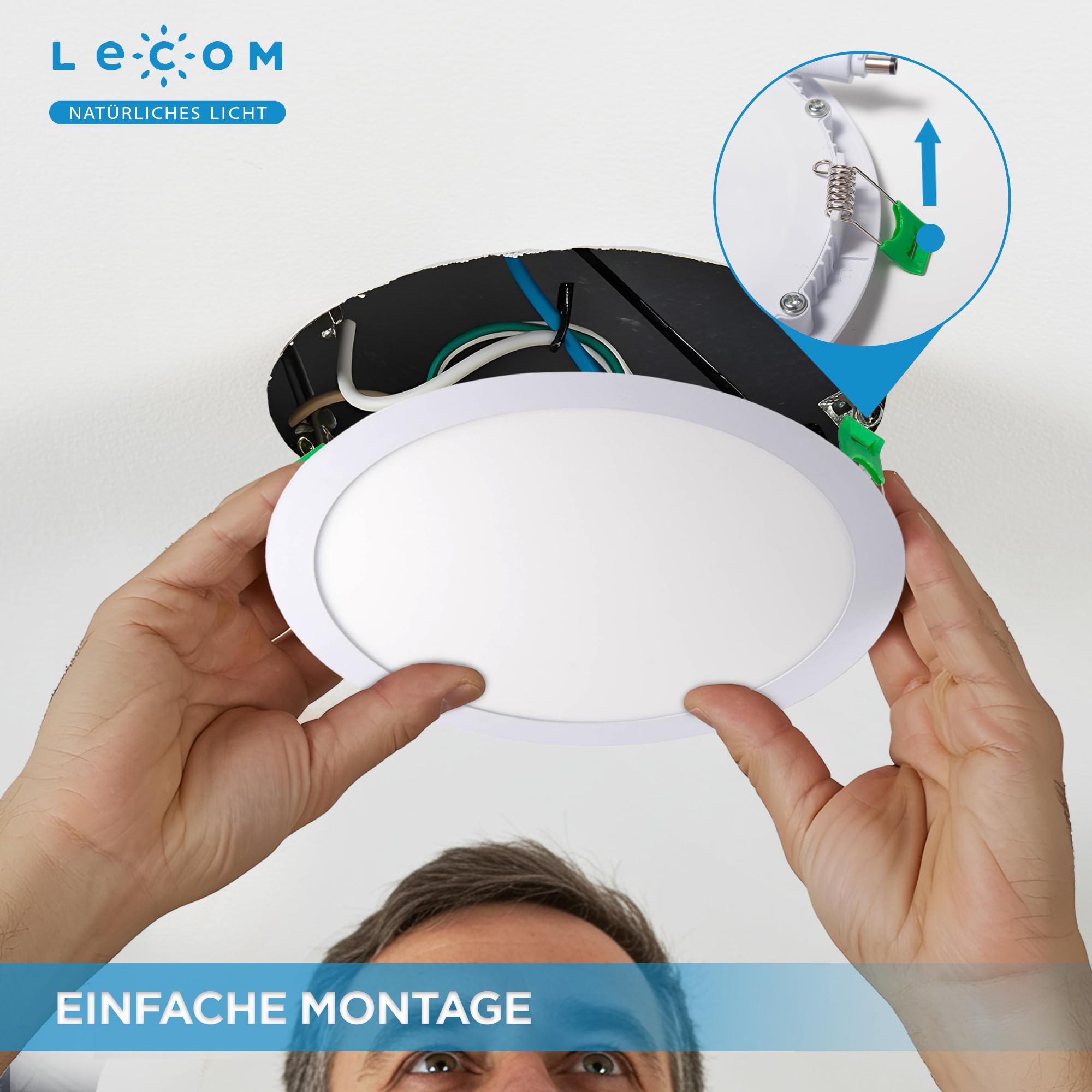 LECOM 10x LED Einbaustrahler Rund 24W Warmweiß CRI90 300mm Durchmesser | LED Deckenstrahler für gemütliche Atmosphäre und hohe Farbtreue in Wohnzimmer, Schlafzimmer sowie Café, Lounge, Restaurant.