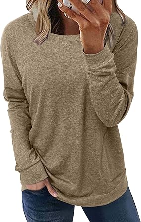 ONLYSHE Womens Crewneck Sweatshirt Casual Loose Fitting Tops Long Sleeve T Shirt