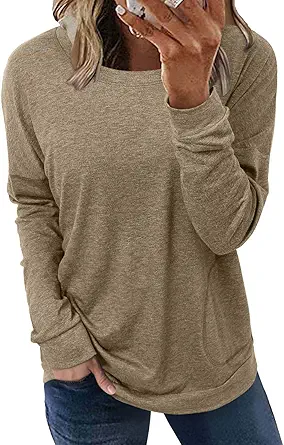 ONLYSHE Womens Crewneck Sweatshirt Casual Loose Fitting Tops Long Sleeve T Shirt