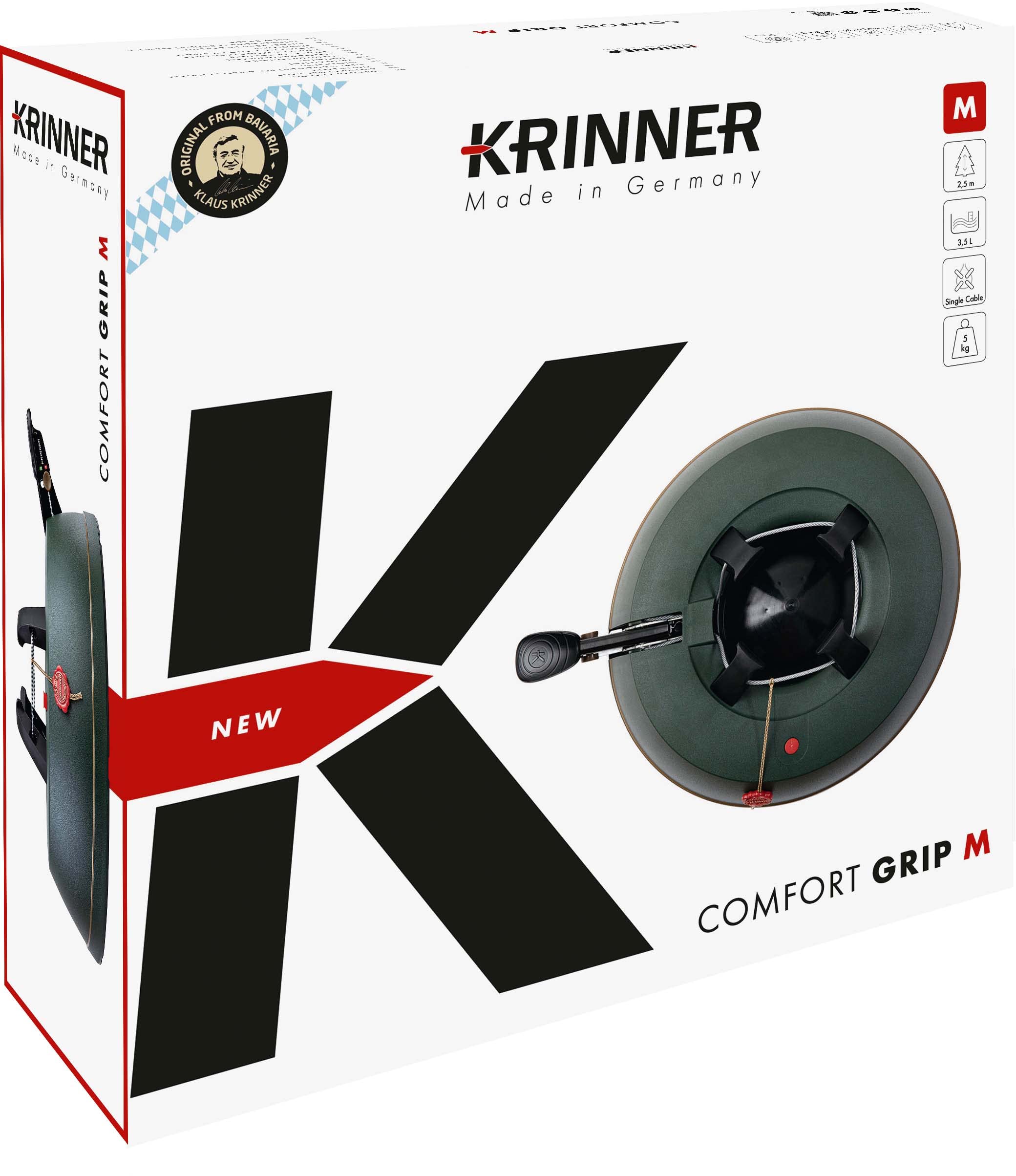KRINNER® Comfort Grip M Christbaumständer Weihnachtsbaumständer inkl. Fußpedal Einseiltechnik mit 3,5 Liter Wassertank für Baumhöhe bis 2,5m MADE IN GERMANY 94225