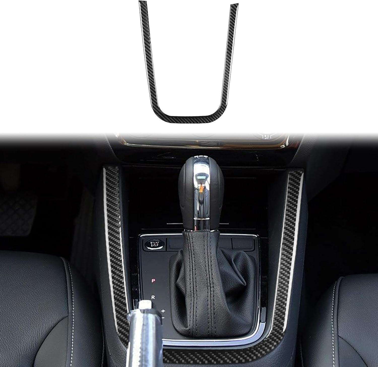 Real Premium Soft Carbon Fiber Compatible with VW Volkswagen Jetta 2012 2013 2014 2015 2016 2017 2018 Decor Car Gear Shift Panel Outside Frame Decal Interior Accessories Sticker Decor Cover Black