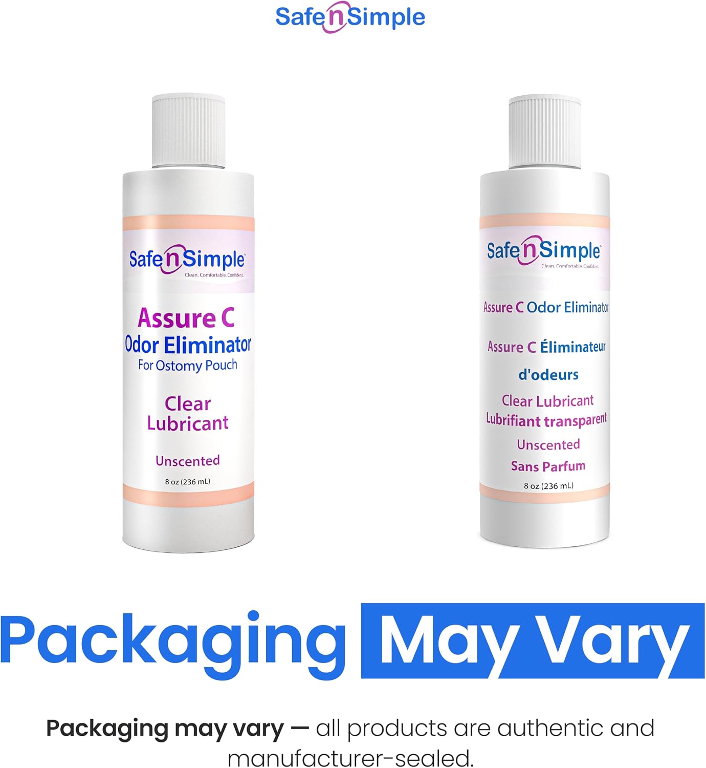 Safe n' Simple Assure C - Clear Lubricating Ostomy Pouch Deodorant - Colostomy Bag Odor Eliminator - Colostomy Deodorizer Lubricant - 8 Fluid Ounce Drops