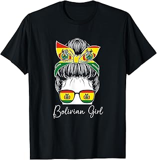 Bolivia Flag Girl Messy Bun Hair Bolivian Girl T-Shirt