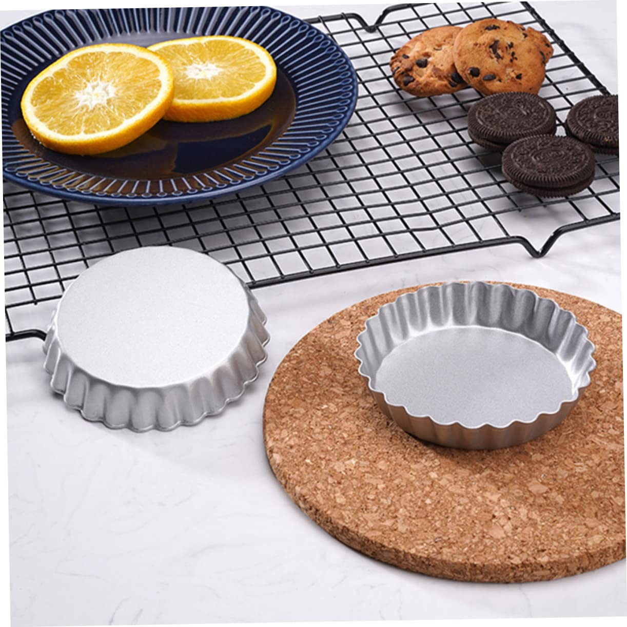 Garneck 4pcs Non-stick Cake Mold Nonstick for Shaped Cake Pan Egg Tart Mold Number Tarts Baking Fluted Tray Shell Cake Tins Oven Molds Removable Bakeware Silver Non-stick Coating