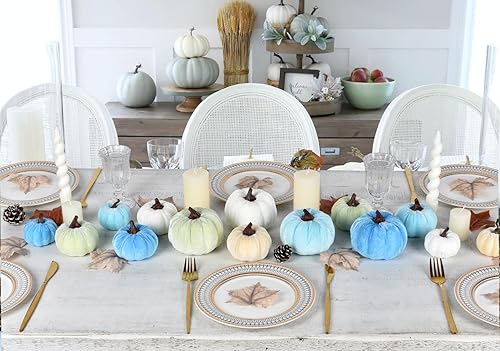 Miniatura 4 de DearHouse 14 calabazas artificiales, cosecha de arce, decoración de otoño, cosecha de Acción de Gracias, decoración del hogar (azul)