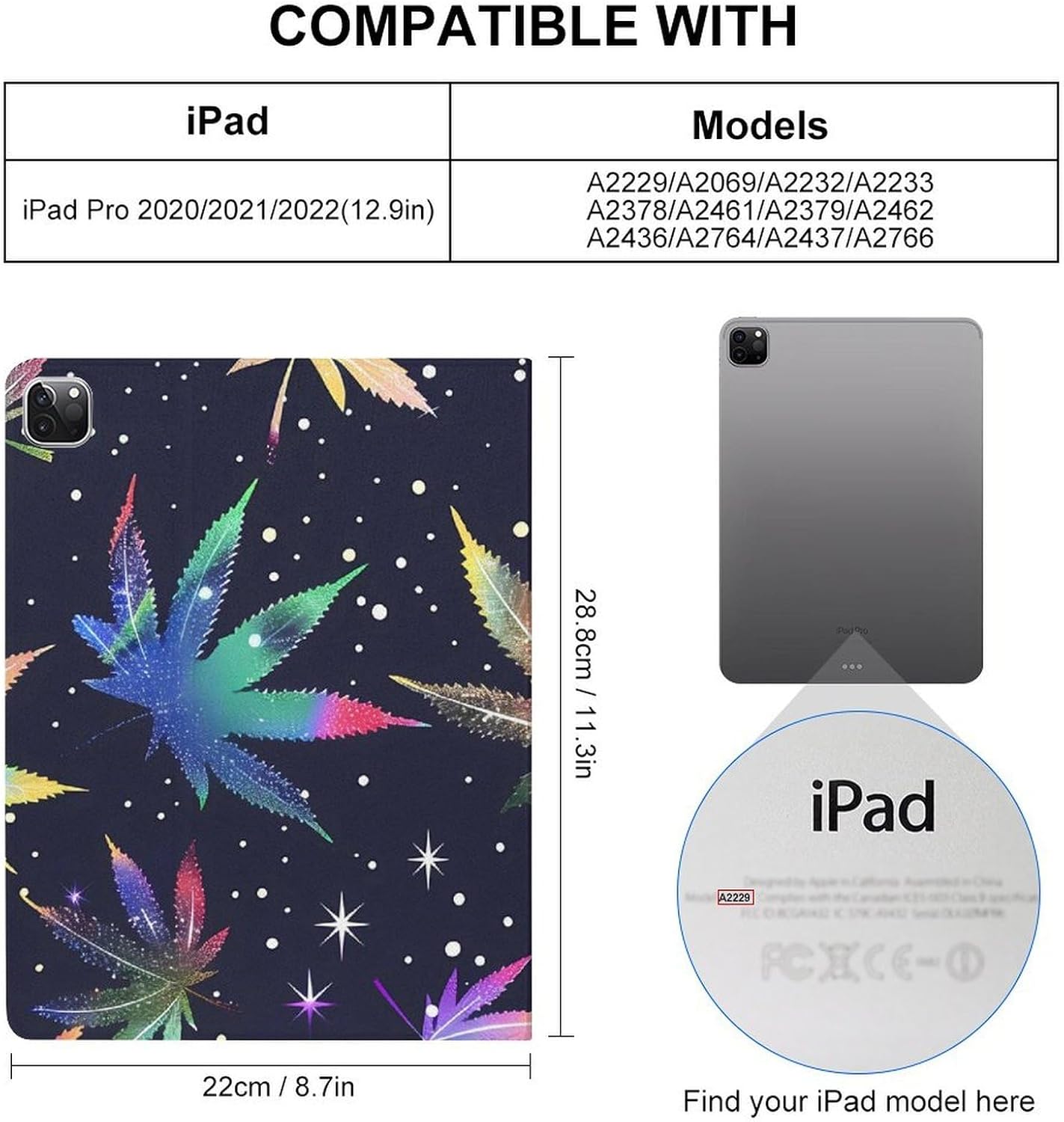 Galaxy Weed Leaves Printed Case Trifold Stand Protective Cover Compatible with iPad Pro 2020/2021/2022 (12.9in)
