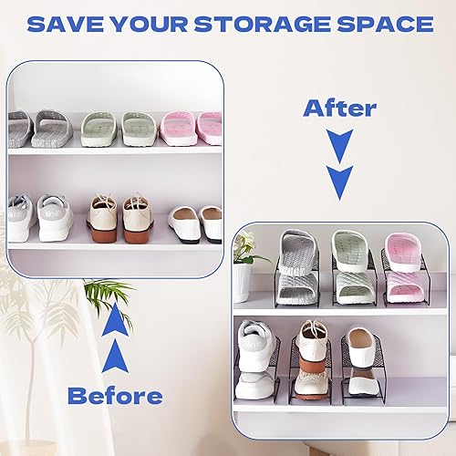 Miniatura 5 de Paquete de 12 organizadores de metal para zapatos, soporte de doble capa para zapatos, apilador, estante de almacenamiento de hierro, soporte de
