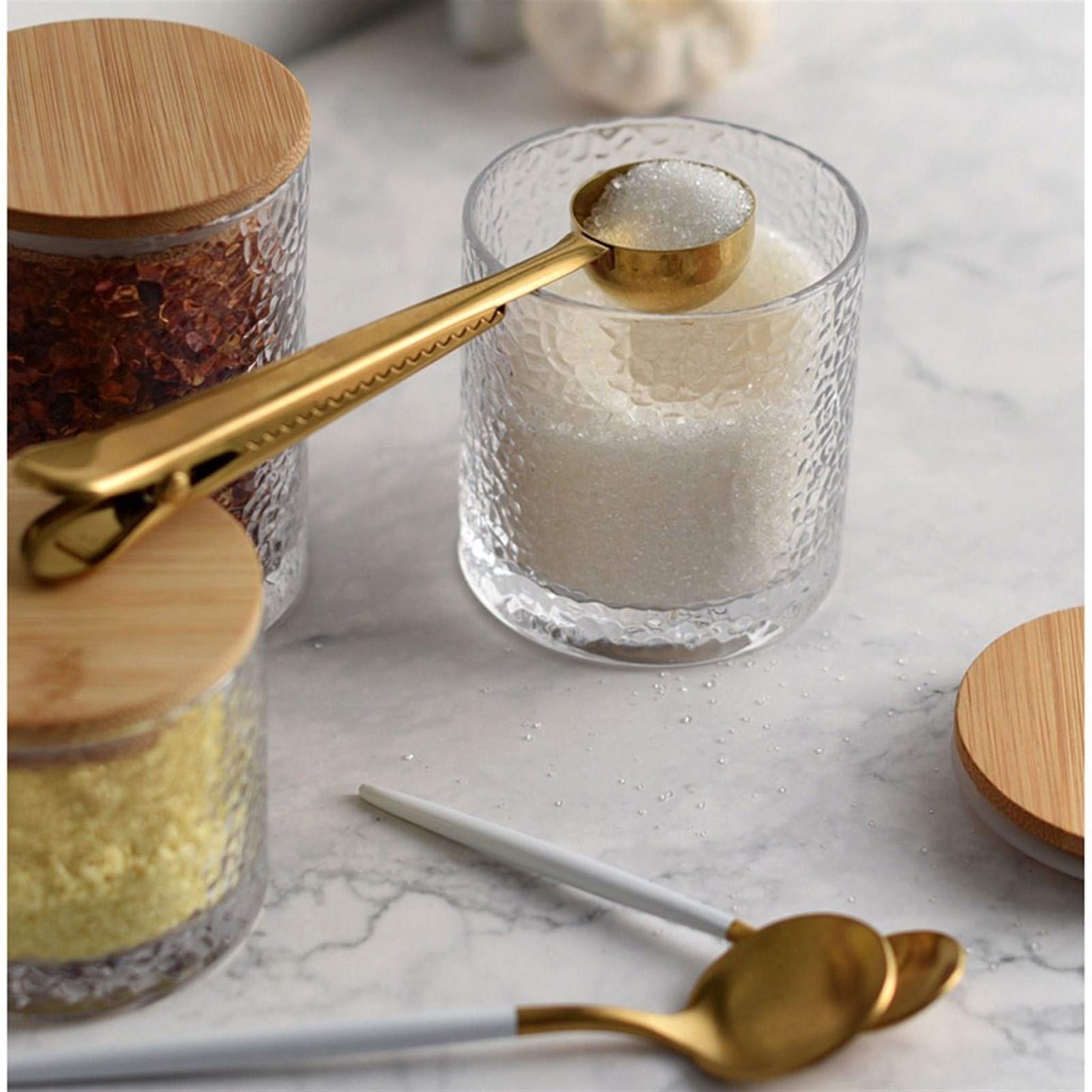 Botes para Alimentos Tarro de Cristal de Almacenamiento, Claro Tarro con Tapa for la Cocina, for Alimentos CONTENEDOR, un Juego de 3 Botes Herméticos