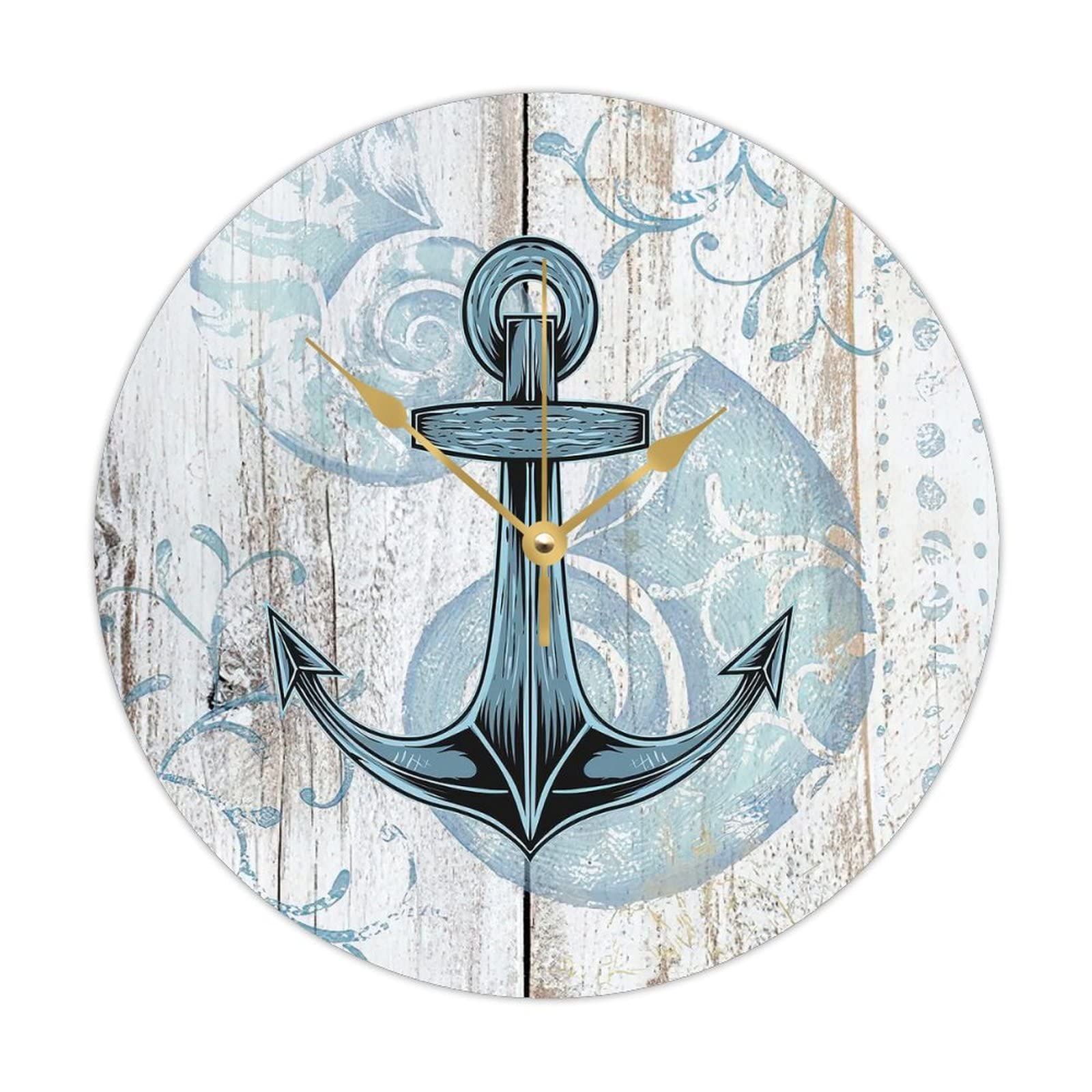 Horloge silencieuse sans tic-tac en bois ancre marine decorative de cuisine