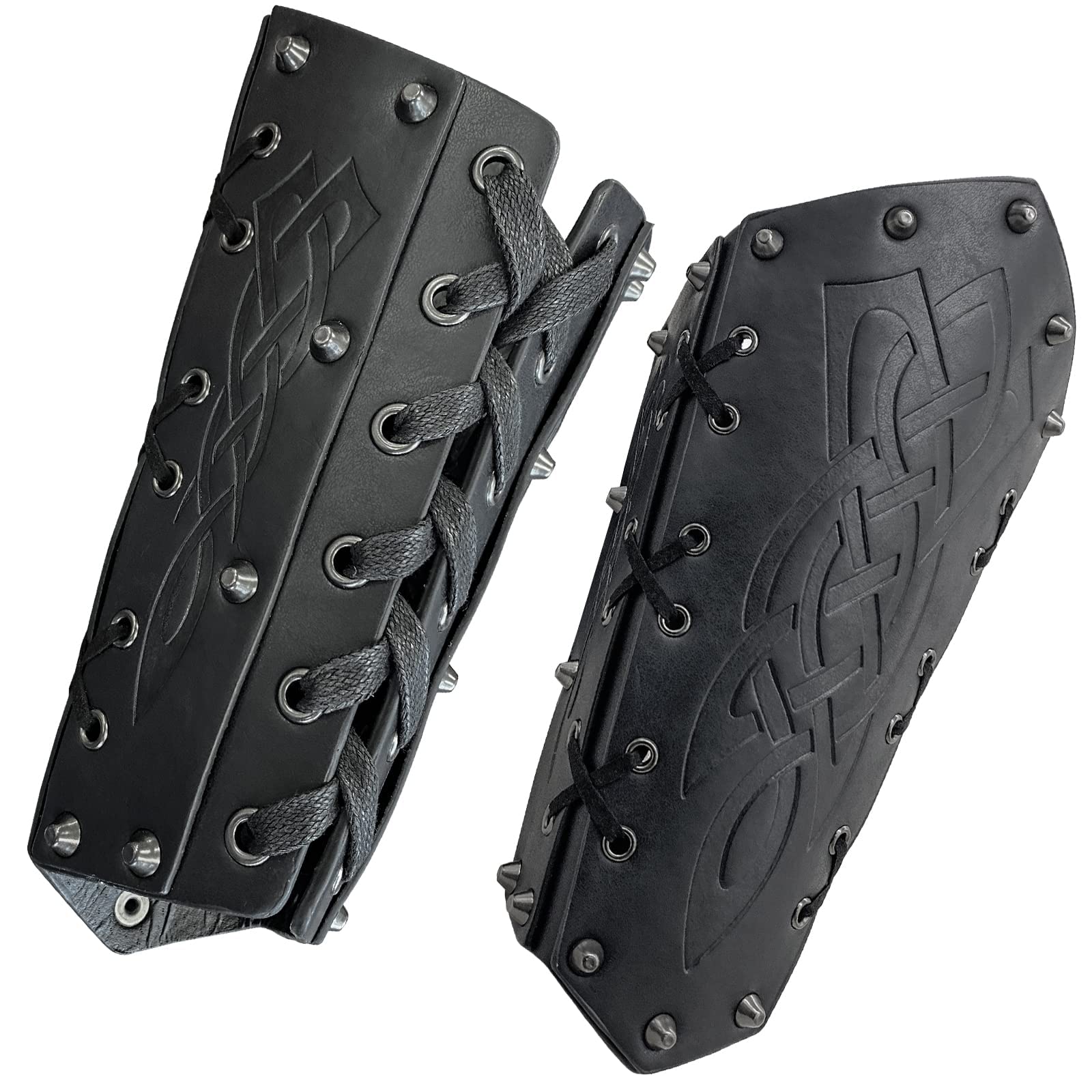 Hiifeuer Unisex Black A Medieval Embossed Arm Bracers, Retro Faux Leather Knight Arm Gauntlets, Vintage Arm Guards(Black A)