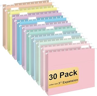Hanging File Folders, 30 Pack Letter Size Hanging File folders with 1/5-cut Tabs, Stay Organized for Your Home and Office Bulk File, Documents and Paper, Macaron 10 Colors