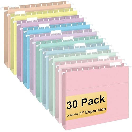 Hanging File Folders, 30 Pack Letter Size Hanging File folders with 1/5-cut Tabs, Stay Organized for Your Home and Office Bulk File, Documents and Paper, Macaron 10 Colors - 30