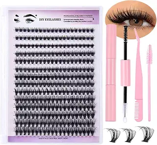 Eyelashes Clusters Kit, Eyelashes Extension Kit for Beginners,Volume Natural Waterproof Individual Eyelashes,Bottom Eyelashes,DIY Ultra-Soft False Eyelashes,with Applicator Tools (With pink tools)