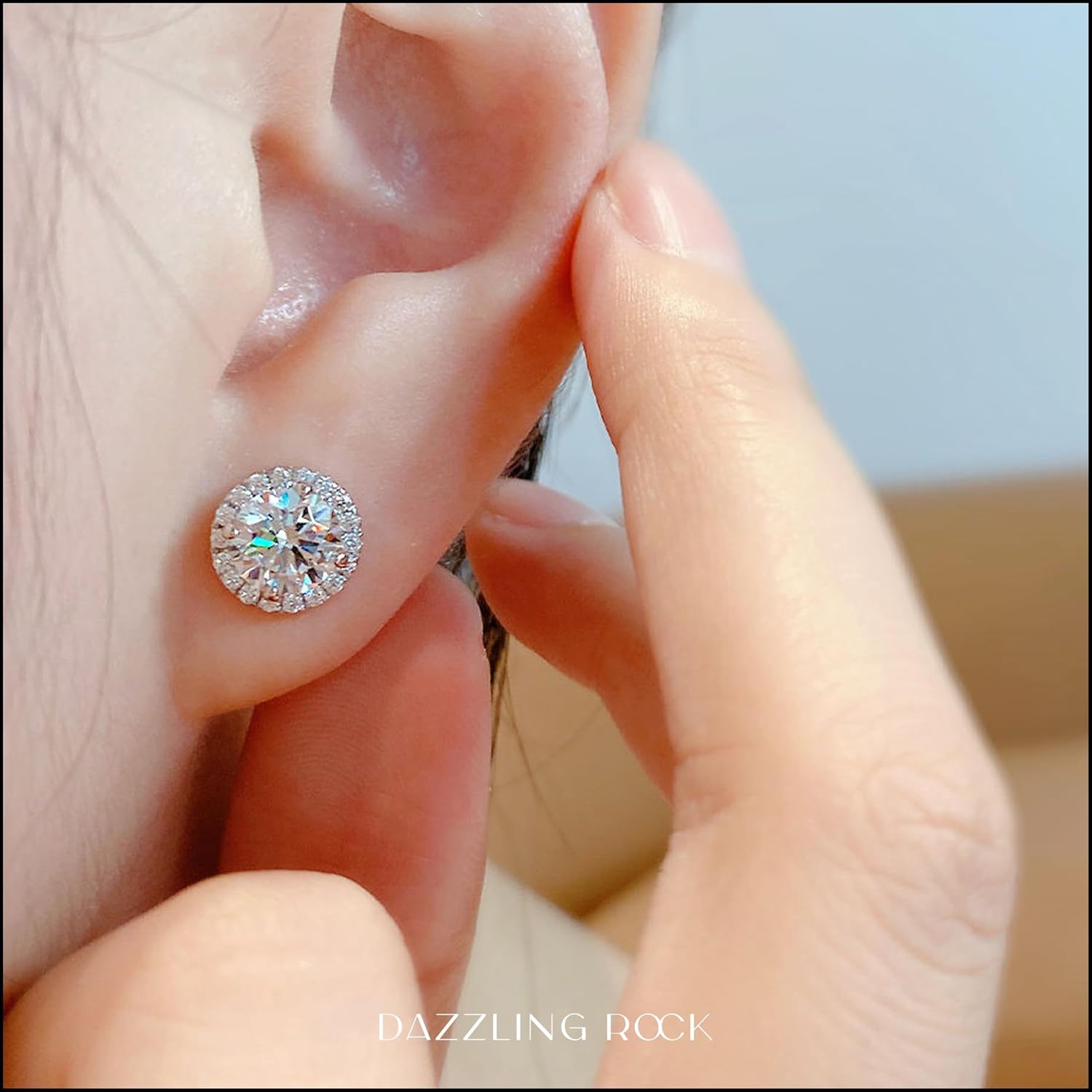 Dazzlingrock Collection GRA Certified D Color VVS1 Round Center Moissanite & Side Cubic Zirconia Radiant Halo Stud Earrings for Her in 14K White Gold Plated Sterling Silver