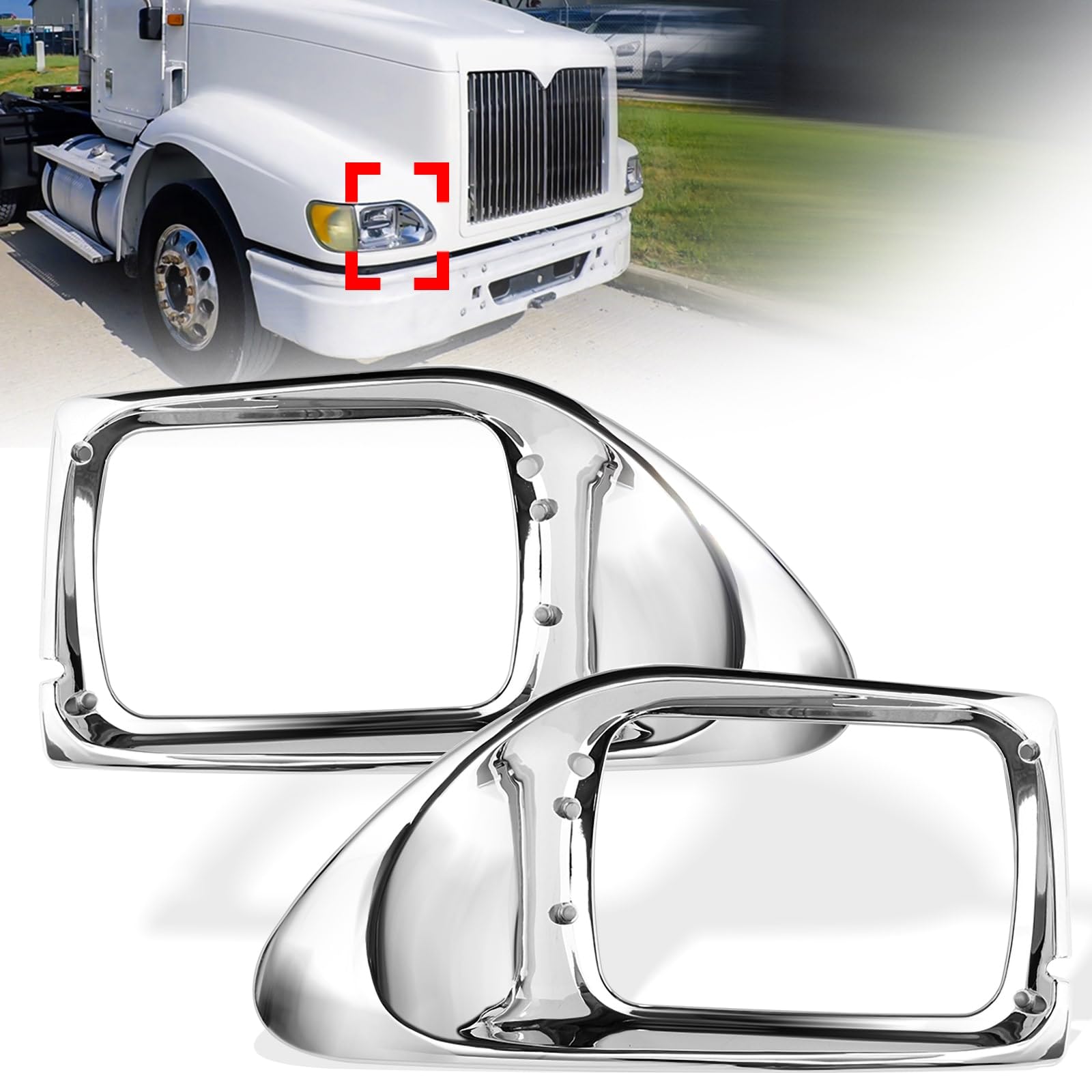 Chrome Headlight Bezel for International 9200 9400 5900, Turn Signal Headlamp Light Cover Trim for International Semi Truck Accessories Driver and Passenger Side (A Pair)