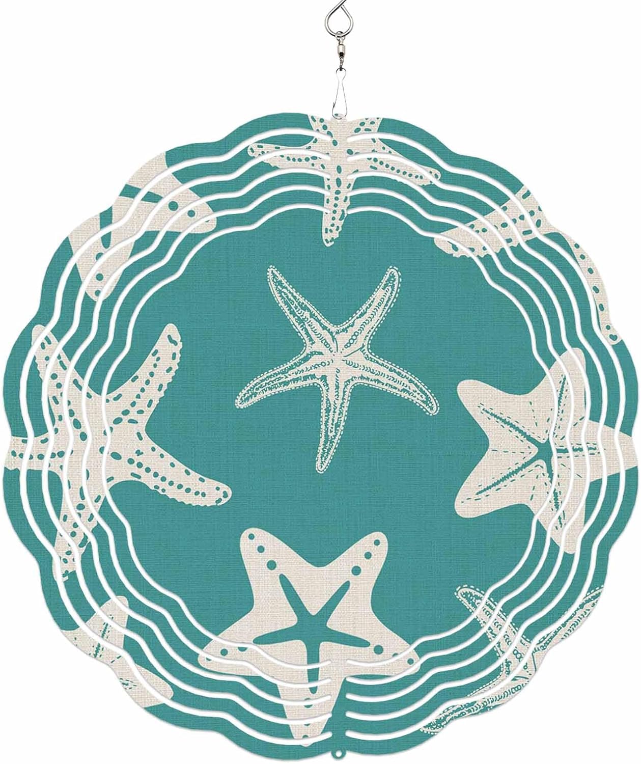 Summer Marine Life Starfish Wind Spinner for Garden Yard 3D Stainless Steel Hanging Wind Spinners, Green Background Spinners Outdoor Metal Decor for Lawn Patio Home