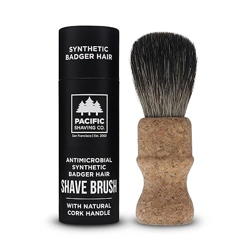 Pacific Shaving Company Cepillo de afeitar de pelo sintético premium de mango de corcho sostenible 1 ea