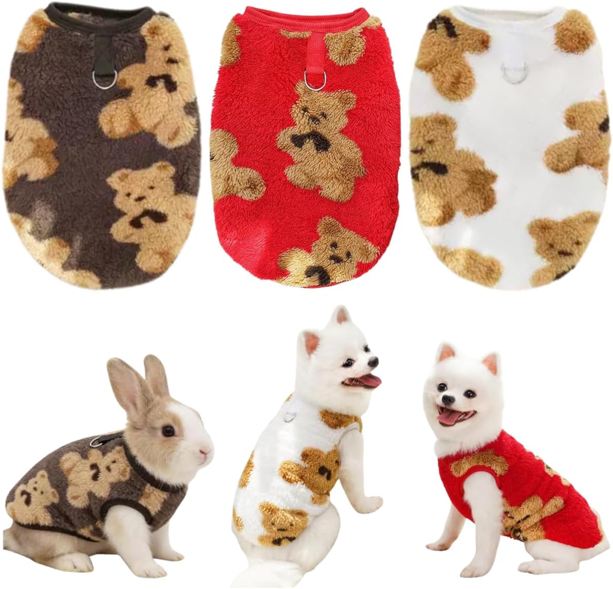 3PCS Rabbit Clothes - Cute Fleece Warm Pet Outfits for Bunny Ferrets Chinchillas Kitten Chihuahua Puppy Guinea Pig Small Animals - Christmas Holiday Daily Wear Cozy Vest Pet Costume (Large)