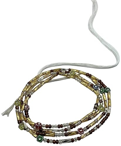 Ghana Waist Beads, Waist Beads, African Waist Bead, Tribal Waist Beads, Belly Chain, Belly Bead- (Tie On) Ghana Waist Beads Amber Gold and